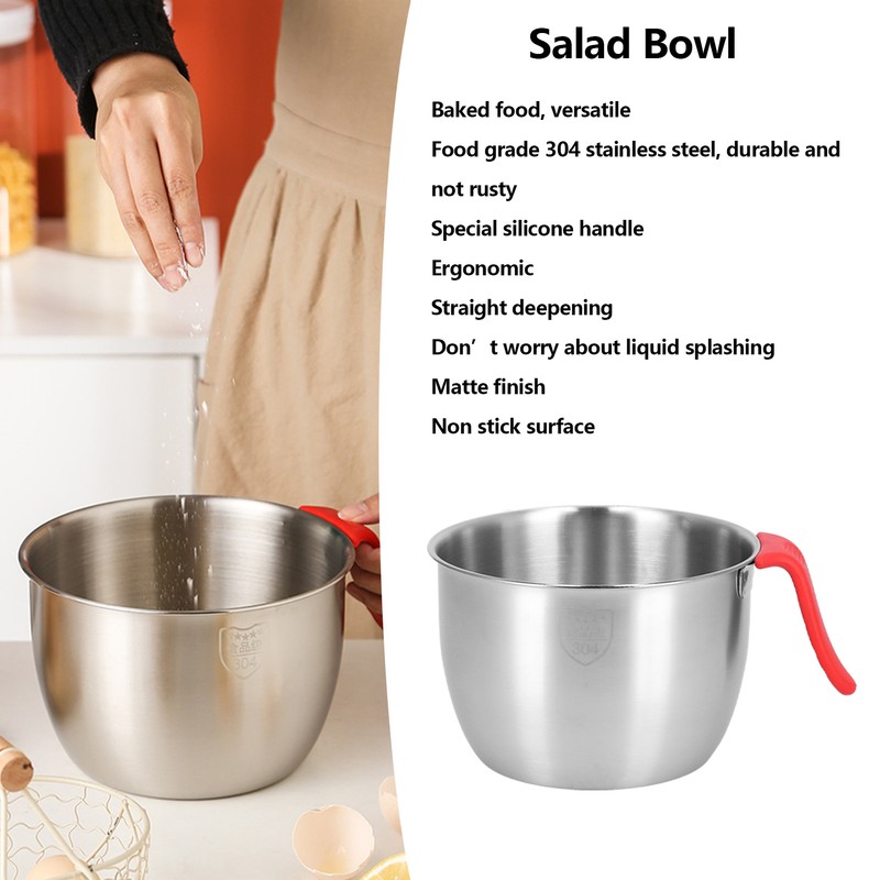 Stainless Steel Mixing Bowl with Handle Non Slip Deepen Splashproof