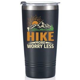 Onebttl Hiking Gifts for Hikers, Men for Christmas, Birthday, 20oz Stainless Steel Tumbler Travel Cup with Straw & Lid - Hike More Worry Less Black