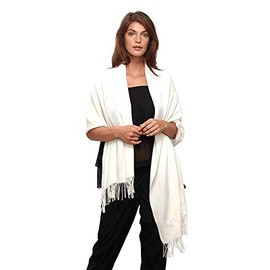 Modassori Women's Men's Fashion Scarf White Soft Fabric Acrylic, Cashmere Feeling Fringes, Unisex Collection 2024, Item Name Tina & Patrick, off white