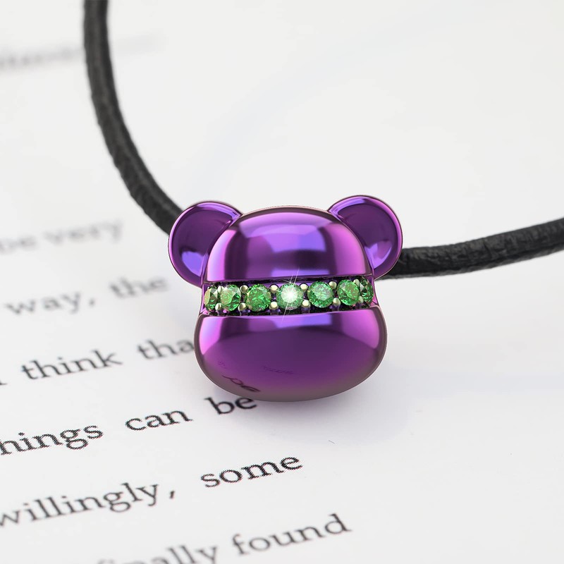Miavaka Green Cubic Zirconia Pendant Necklace Titanium Purple Bear Charm