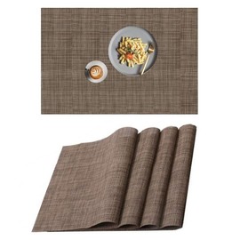 Placemats Set of 4 Table mats Woven Dining Kitchen Place mats Waterproof Washable Indoor Vinyl Plastic Non-Slip wipeable Large Rectangle Under Plate for Outdoor Easy Clean 12 X 18 inch Coffee Brown