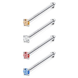 ZZHDCC Nose Ring 925 Sterling Silver Nose Rings 20G Nose Piercings Multi Color CZ Nose Studs For Women Nostril Lip Cartilage Body Jewelry 1.5MM 4PCS
