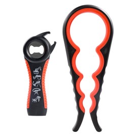 Jar Opener,Bottle Opener 5 in 1 and 4 in 1 Multi Function Ring Pull Can Opener,Twist Off Lid Kitchen Tool for Weak Hands Seniors Elderly Children (Black and Red)