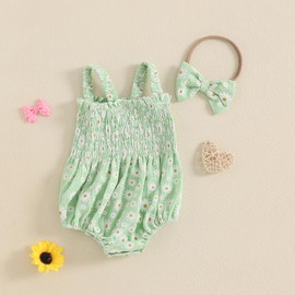 Baby Girl Summer Sleeveless Bodysuits Romper One Piece Jumpsuit Cherry Newborn Girl Outfit Clothes (Green, 3-6 Months)