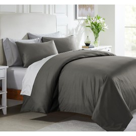 California Design Den California Design Den 3-Pc King Size Duvet Cover Set, 400 Thread Count 100% Cotton Sateen, Soft Luxury Sateen Weave Comforter Cover and Two Pillow Shams, Button Closure & Corner Ties (Grey, King)