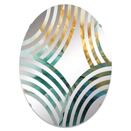 Harmonious Aurora in Gold and Teal - Abstract Spirals Baptist Fan Abstract - 20x30 Inches - Oval Decorative Wall Mirror For Bathroom, Bedroom, Entryway, Living Room, Vanity Room and Modern Décor