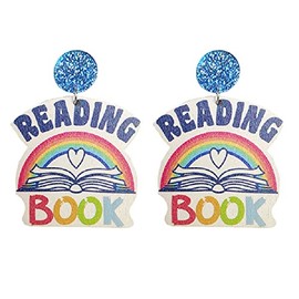 Funny Stacking Book Reading Earrings Personality Beginning Season Teacher Student Librarian Earrings Graduation Back to School Jewelry for Women-rainbow