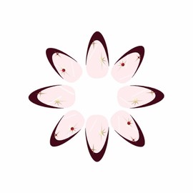 MISUD Almond Press on Nails Medium Fake Nails Glossy Glue on Nails Wine Red French Tip Acrylic Nail Supplies Stiletto Artificial Nail Art Rhinestone Stick on False Nails with Design DIY 24 pcs