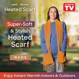 Sash & Bloom Heated Scarf Nude – Super-Soft and Stylish Portable with Pockets, 3 Settings, Heats Up To 55 degrees, Auto-Off, For Sport Games, Camping, Hiking, Walking, Office, Home
