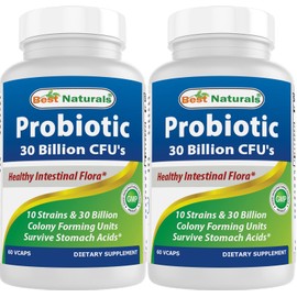 Best Naturals Probiotic 10 Strains & 30 Billion CFU Intestinal Flora, 60 Veggie Capsules (60 Count (Pack of 2))