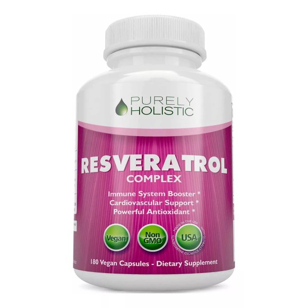 Purely Holistic Resveratrol Complex Con Vitamina C (180 Cápsulas)  Hecho Usa