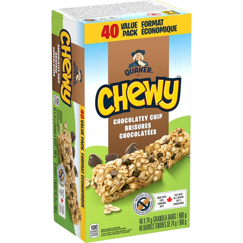 QUAKER CHEWY Chocolate Chip Granola Bars, 960g/33.9 oz., (40 Count)