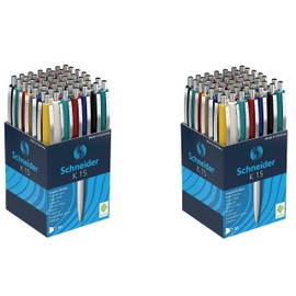Schneider K15 Ballpoint Pen Ink Colour Blue Pack of 100 Case Colours Red, Green, White, Blue, Black, Yellow (2 x 50 Pieces)