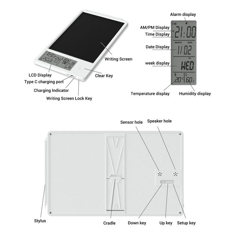 9.5 Inches Desktop Calendar with Clock Date Display, Electronic LCD