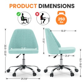 Simple Deluxe Simple Deluxe Armless Office Desk Chair, Modern Cute Swivel Vanity Chair Comfy Home Office Chairs with Wheels Height Adjustable Rolling Computer Task Stools for Living Room, Make-up, Bedroom, Teal
