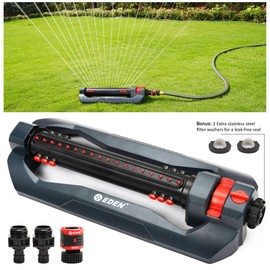 Eden 96212 Turbo Oscillating Sprinkler, Covers Up to 4,499 sq. ft., 18 Precision Nozzles, Flow and Width Controls, Adjustable Range, Triple Nozzle Switches, Quick Connects, Filters