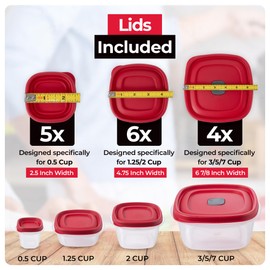 Replacement Lids for Rubbermaid Food Storage Containers - Includes 15 Lids: (5) Fits 1/2-Cup, (6) Fits 1.25-Cup, and 2-Cup Sizes, (4) Fits 3/5/7 Cup Sizes, Vented (Red)