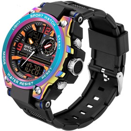 Men's Digital Sports Watch, Tactical Watch for Men Military with Waterproof LED Backlight Alarm Stopwatch Large Dual Dial Time