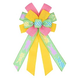 Happy Easter Large Wreath Bows for Front Door Decorations, Pink Yellow Holiday Bow Green Easter Bunny Bows for Wreath Door Wall Indoor Outdoor Decor