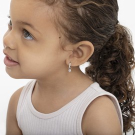 arete de aro de plata de ley 925 con piedra natal de imitación pequeña para niñas de 12 mm, aretes de circonita cúbica para niñas, hermosos aretes de piedra natal simulada para niñas jóvenes, Metal,