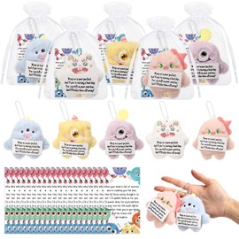 Hotop 20 Set Positive Gifts Bulk Mini Devil Plush Keychains with Cards and Bags, Inspirational Appreciation Monster Gifts for Employee Coworker Students Teacher Thanksgiving Christmas Class Prizes