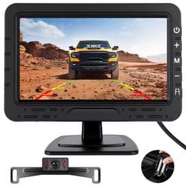 Reversing Camera Kit Waterproof License Plate Rear View Camera with 4.3'' Monitor IR Night Vision DIY Guide Lines for Car Truck RV Van Bus Pickup SUV Trailer Camper Caravan Motorhome (8m Cable)