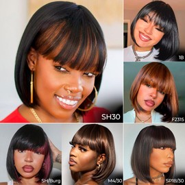 ToyoTress Jet Black Bob Wig With Bangs - 8 Inch Blunt Cut Bob Wig With Bangs For Black Women, Short Straight Light Yaki Synthetic Daily Costume Cosplay Wigs Heat Resistant (8 Inch, #1)