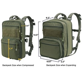 tactifans Tactical Expandable Backpack, Chest Rig Backpack MOLLE Assault Hydration Pack for PC Vest, Ranger Green