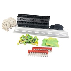 ICI Dinkle Kit de bloque de terminales de carril DIN #1 negro 20 DK2.5N-BK 12 AWG, calibre 20 A 600 V tierra DK2.5N-PE puente DSS2.5N-10P tapas de extremo