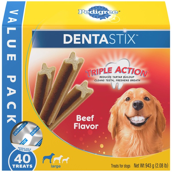 PEDIGREE DENTASTIX Large Dog Dental Treats Beef Flavor Dental Bones, 2.08 lb. Value Pack (40 Treats)