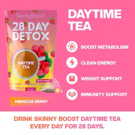 SkinnyBoost 28 Day Detox Daytime Tea -HIBISCUS BERRY (28 Tea Bags) Supports Metabolism Boost, Detox, All Natural, Non GMO, Vegan, Keto Friendly