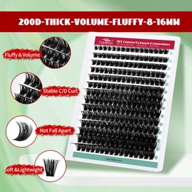 FADVAN Cluster Eyelash Extensions 280pcs 100D Lash Clusters DIY Lash Extensions Wispy Faux Mink Eyelash Clusters Mix 8-16mm D-Curly Individual Lashes