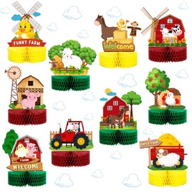 10 Centros de Mesa de Panal de Animales de Granja Adornos de Mesa con Diseño de Bolas para Tartas de Granja Suministros para Fiestas de Granero para Decoración de Mesa 3D