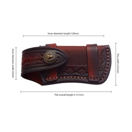 USonline911 Brown Hand Made Carved Cow Leather Sheath for Folding Knife Cover Pouch Belt Clip, Knife Bag Suitable for Camping Outdoors to Protect Knives