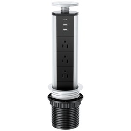 BTU - Toma de corriente desplegable de 20 W para encimera de cocina, toma empotrada retráctil con 3 tomas de corriente alterna, 2 puertos USB A y 1 puerto USB C para encimera de cocina, conferencia,