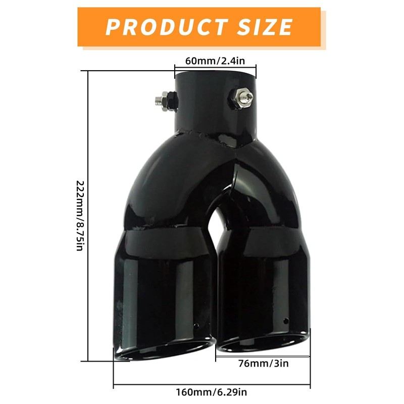ZYHW Dual Exhaust Tip 2.4 inch Inlet, Universal Car Exhaust