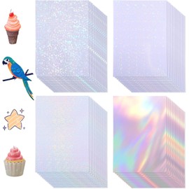 80 Sheets Holographic Sticker Paper, Transparent Holographic Vinyl Laminate Film, Clear Overlay Lamination Sticker Paper Self Adhesive Waterproof - Gem, Dot, Colorful, Star Patterns