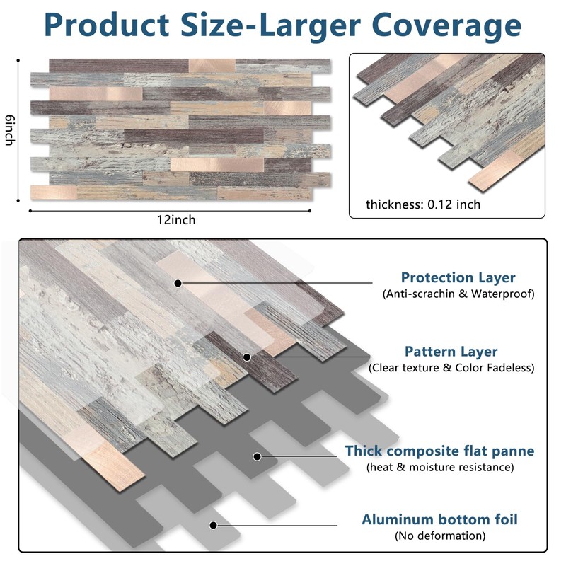 Yipscazo 40 Sheets Peel and Stick Stone Metal Backsplash Tiles,