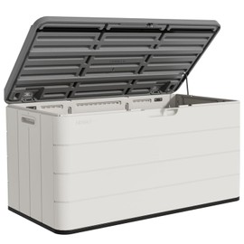 ZZM 110 Gallon Medium Deck Box,Patio Resin Storage Bench, Outdoor Plastic Storage Box With Support rod,Handle,Lockable lid