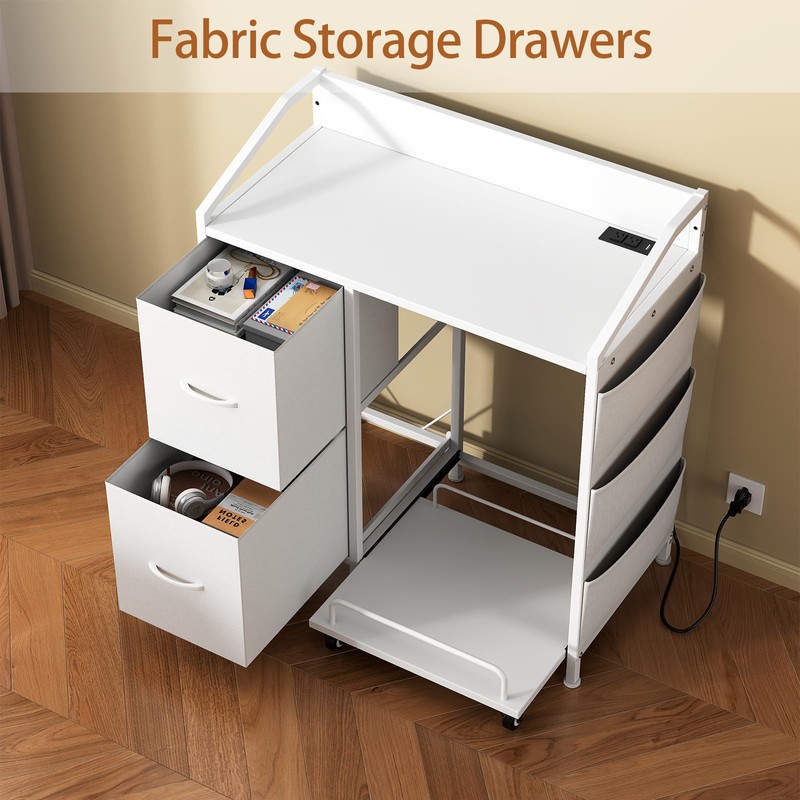 WODRAWER Printer Stand with Fabric Drawers, Lateral Office Filing Cabinets