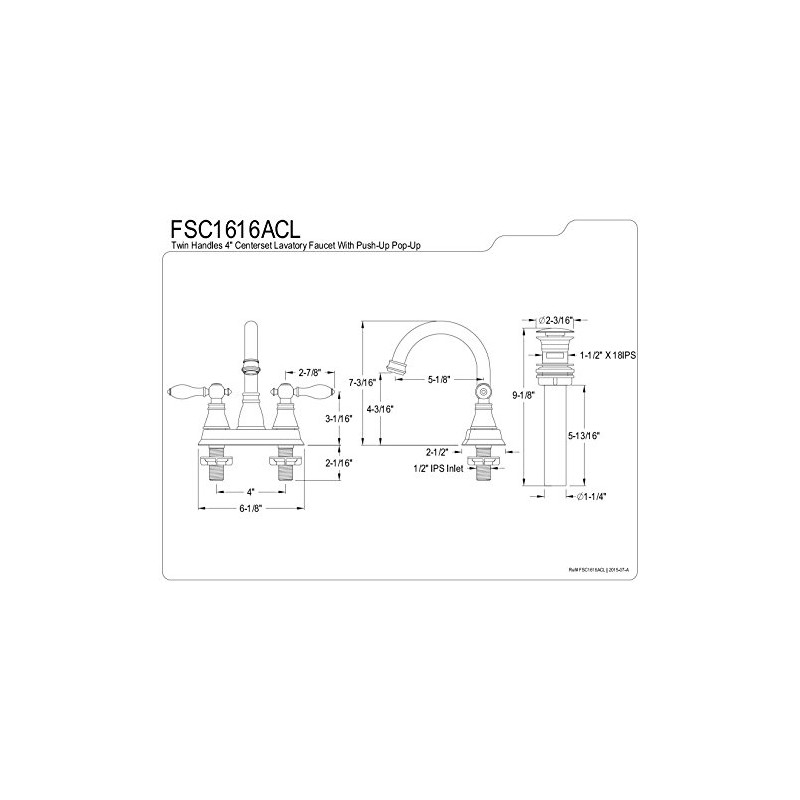 Kingston Brass FSC1616ACL American Classic Two Handle 4" Centerset Lavatory