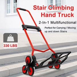 Foldable 6-Wheel Stair Climbing Dolly - 180Lbs Capacity, Telescopic Handle & Bungee Cord - Portable Hand Truck for Stairs, Moving & Deliveries
