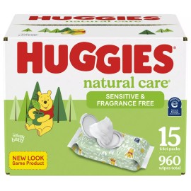Huggies Natural Care Sensitive Baby Wipes, Unscented, Flip-Top & Refill Packs - 15 Flip-Top Packs (960 Wipes Total)