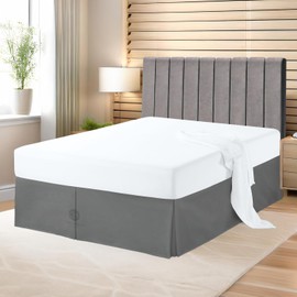 Premium Queen Size Bedskirt 100% Cotton Blend White Bed Skirt Queen Size 16" Drop Length, Tailored Fit, Elegant Pleated Style - White