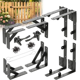 YQE 2 Sets Anti Sag Gate Kit for Wooden Fence, Heavy Duty Gate Hardware with Corner Brace Brackets, Welded Hinges and Self-Locking Gate Latch, Premium No Sag Fence Gate Kit
