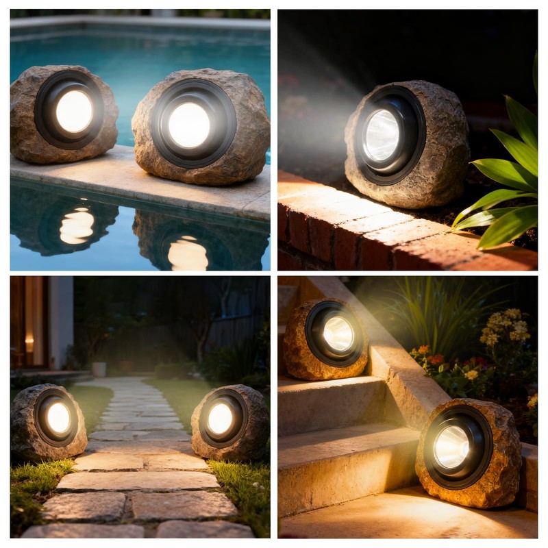 Vcdsoy Solar Powered Rock Lights Outdoor- 2 Pack Super Bright