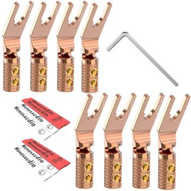 Monosaudio Fork Clamps Pack of 8 Cable Lugs Y Flat Connector Screw Lock Pure Copper U Plug with Allen Key Fork Spade Connector for Speaker Cable up to 4.5 mm