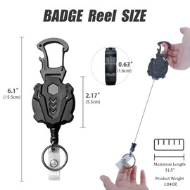 3-in-1 Keychain Badge Reel Carabiner Set,Retractable Badge Holder Heavy Duty with Bottle Opener for Men Women,Durable Key Ring Clip for Multiple Keys,Work ID,Lanyards,Belts, Backpacks,Wallet Charms