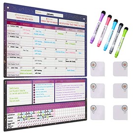 Law of Attraction Magnetic Dry Erase Calendar for Refrigerator or for Wall. Two Large Magnetic Dry Erase Boards 10.5" x 16.5" & 7" x 16.5", 5 Markers and 6 Adhesive Hooks