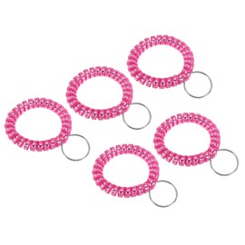 PATIKIL Stretchable Wristband Wristlet Keychain, 5 Pack TPU Spiral Wrist Coil Key Ring Holder for Outdoor Sport Gym Pool Sauna ID Badge, Metallic Rose Red